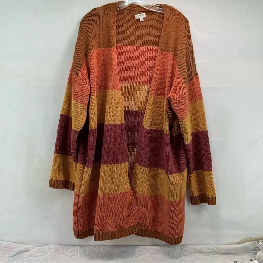Umgee Women’s Large fall colors Striped Open-Front Cardigan Sweater